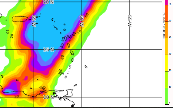 Localisation des plus fortes pluies sur la période comprise entre mercredi matin et vendredi matin. Données issues du Centre européen de Prévisions