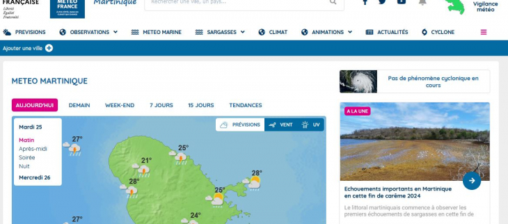 Site Internet de Météo-France dédié à la Martinique