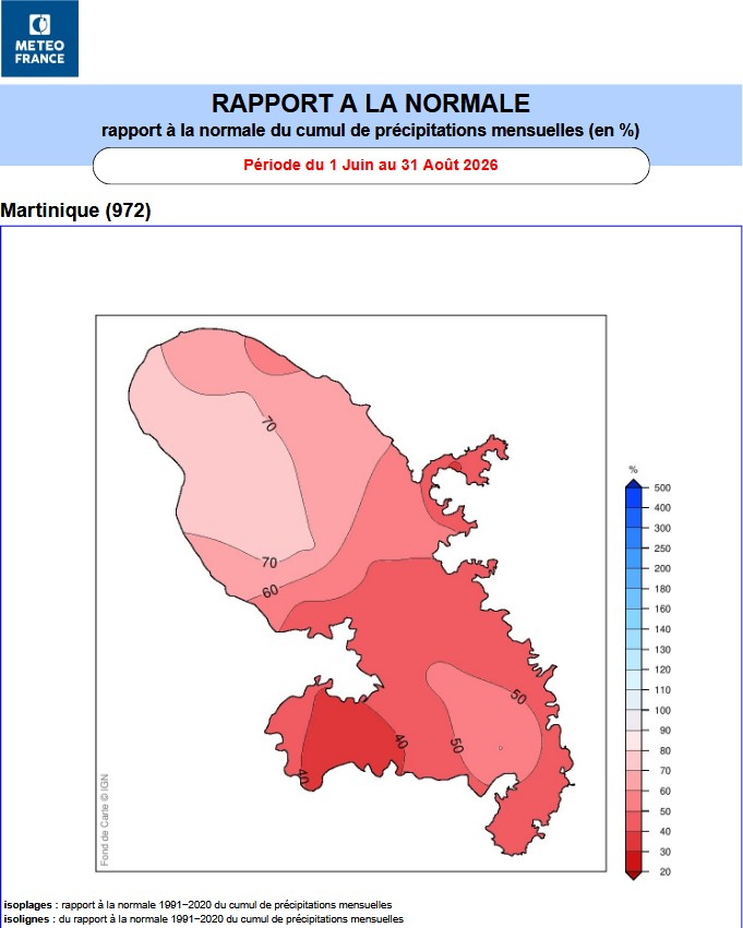 Rapport à la normale des pluies pour le trimestre J-J-A 2026