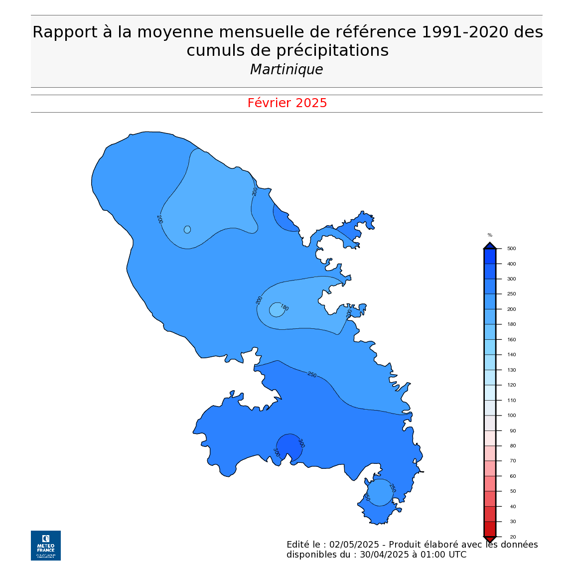 Rapport à la moyenne mensuelle des cumuls de précipitations.