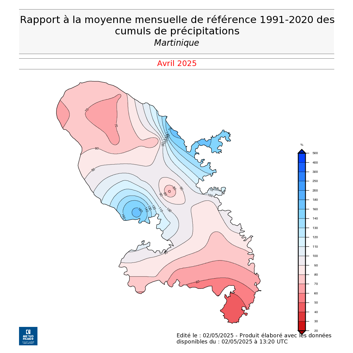 Rapport à la moyenne mensuelle des cumuls de précipitations.