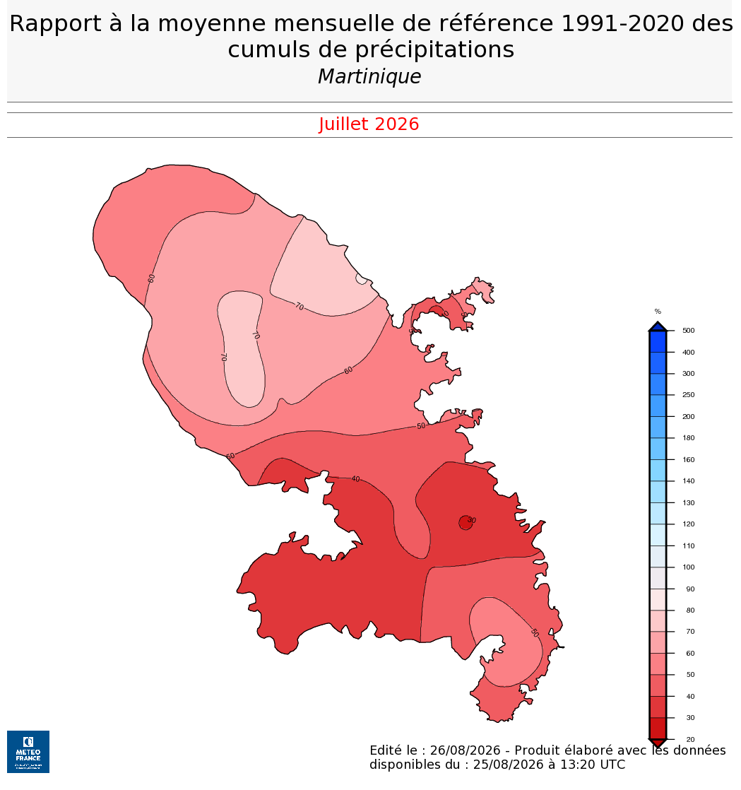 Anomalie de précipitations - juillet 2026