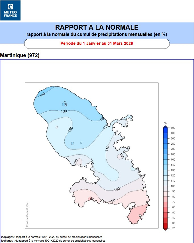 Rapport à la normale des pluies pour le trimestre J-F-M 2026