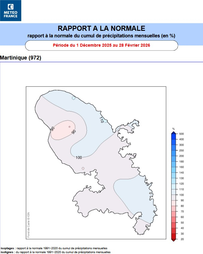 Rapport à la normale des pluies pour le trimestre D 2025 J-F 2026