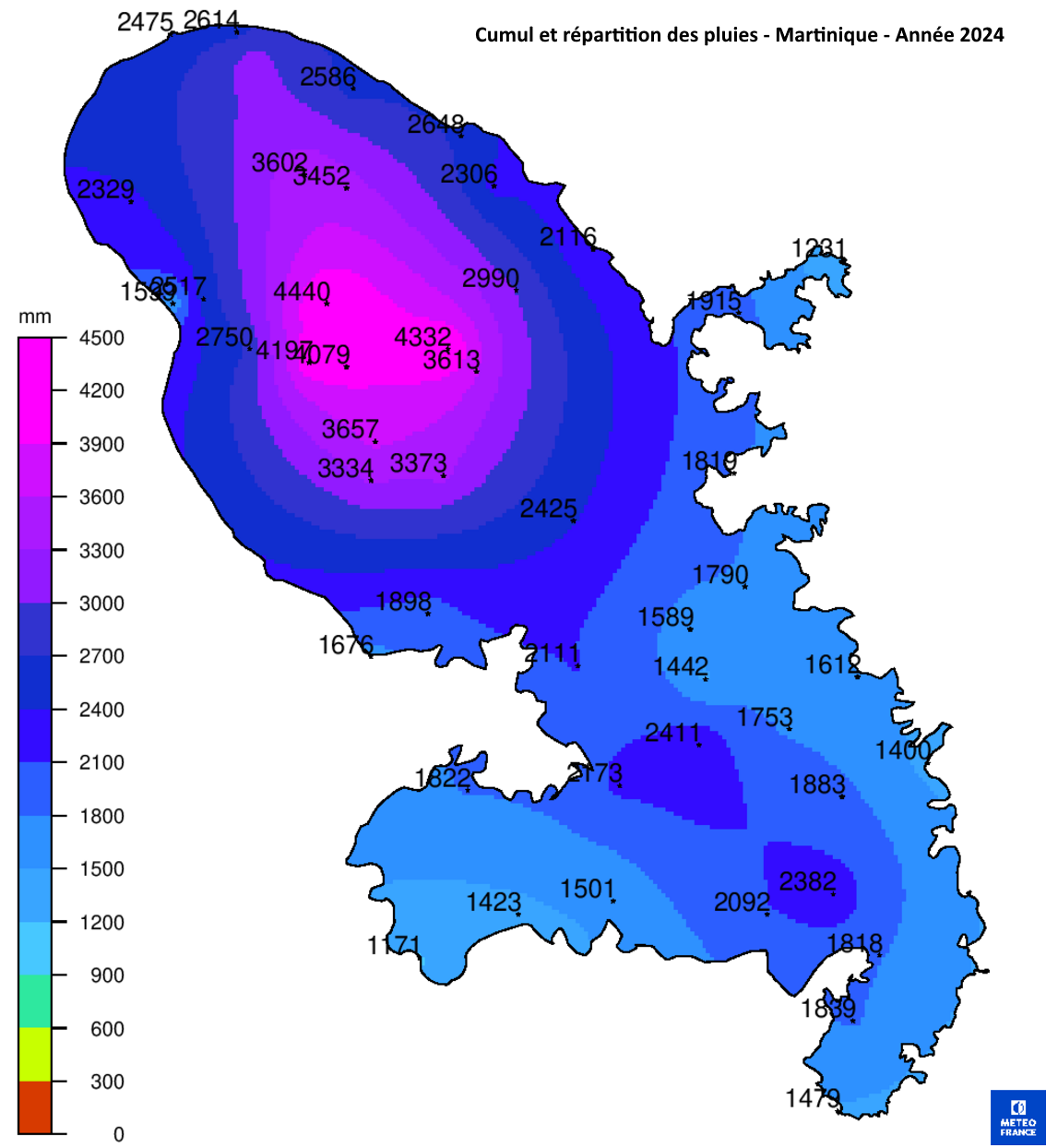 Cumul et répartition des pluies - année 2024