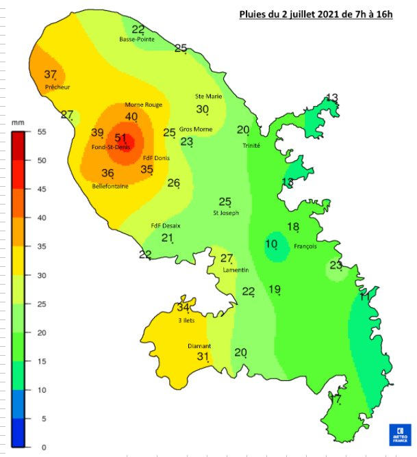 Cumuls de pluie le vendredi 2 juillet