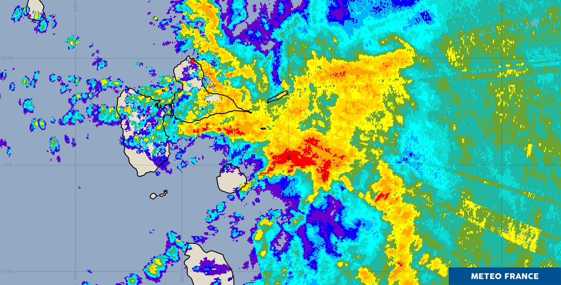 Activité pluvieuse observée le 10/10/2025 à 23h25 locales et générée par JERRY