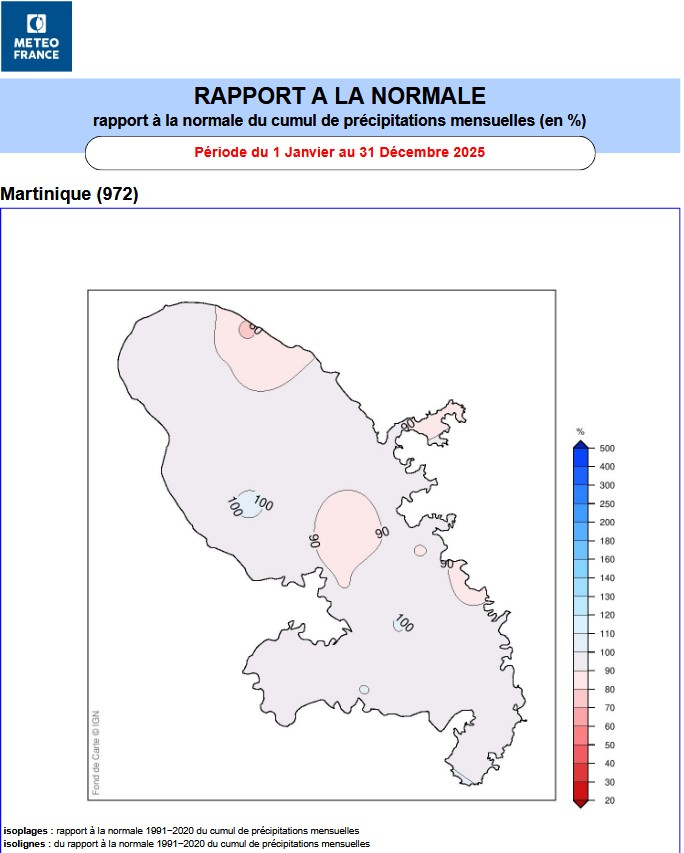 Rapport à la normale 1991-2020 des pluies annuelles 2025