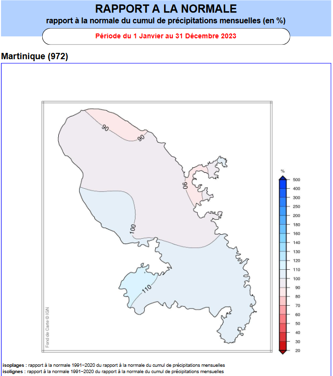 Rapport à la normale 1991-2020 des pluies annuelles 2023