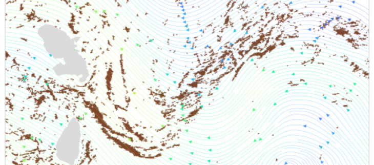 Composite 3 jours OLCI Sentinel-3 du 08-08-2024 et Globcurrent