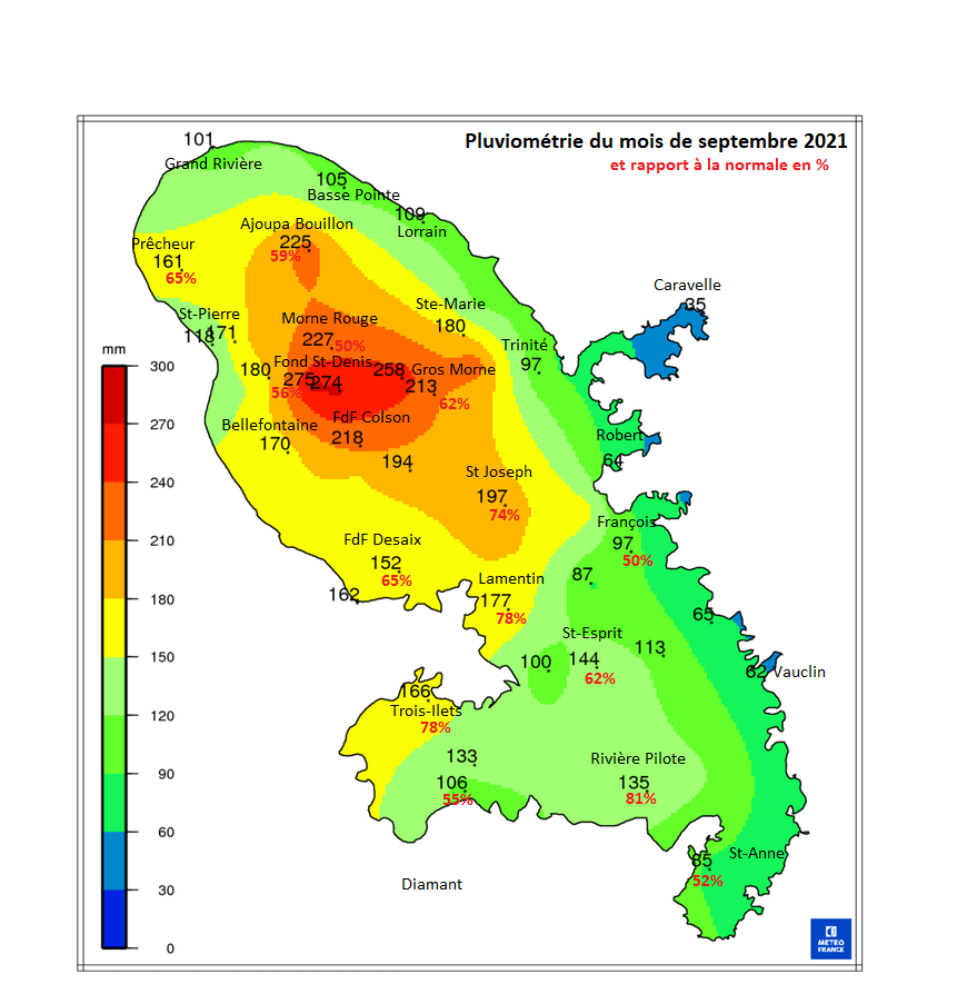 Pluviométrie du mois de septembre 2021 et rapport à la normale