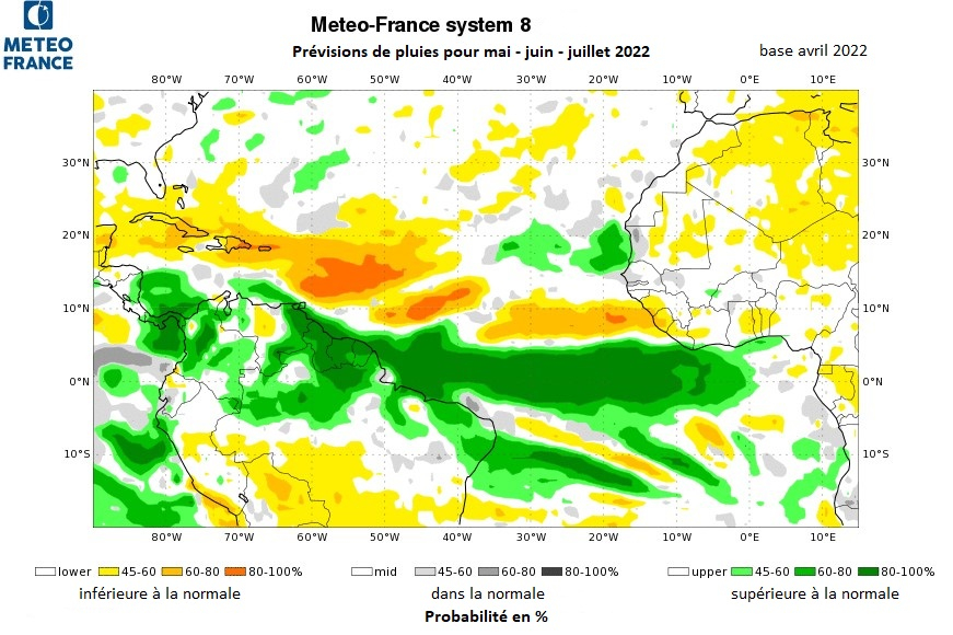 Prévisions d'anomalies de pluies pour mai - juin - juillet 2022