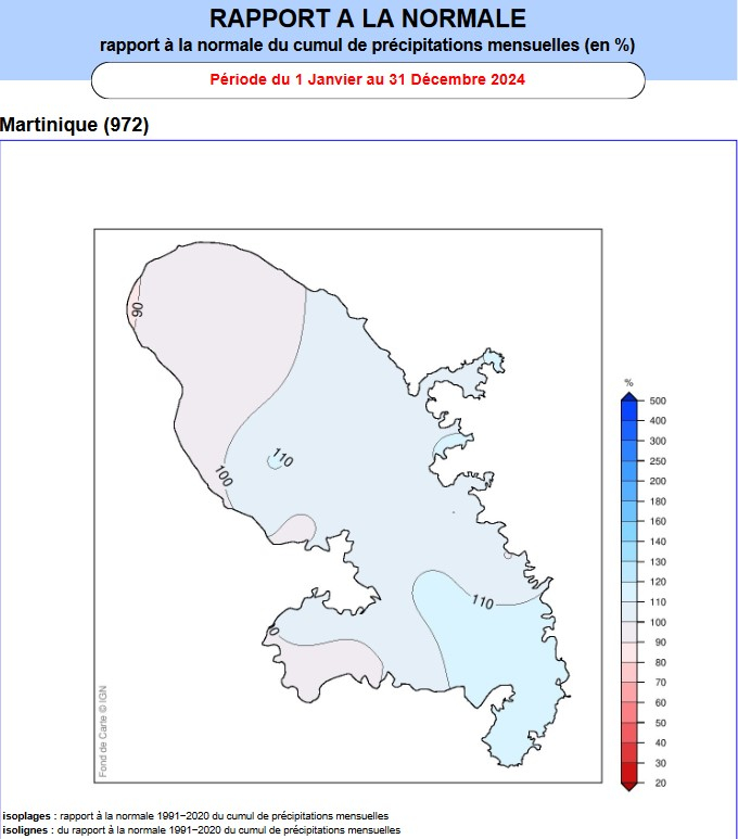 Rapport à la normale 1991-2020 des pluies annuelles 2024