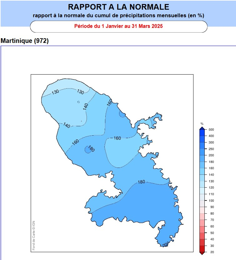 Rapport à la normale des pluies pourle trimestre J-F-M 2025