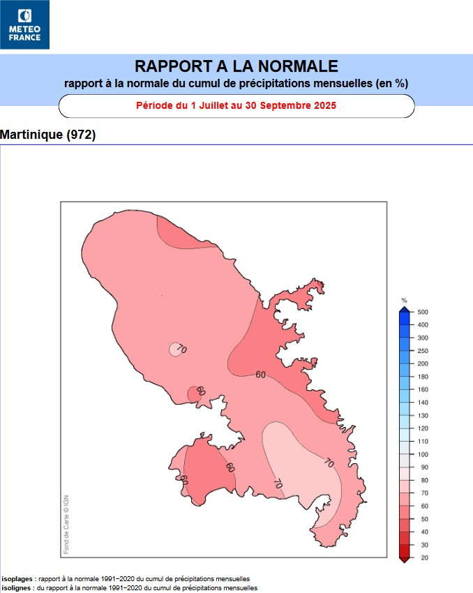 Rapport à la normale des pluies pour le trimestre J-A-S 2025
