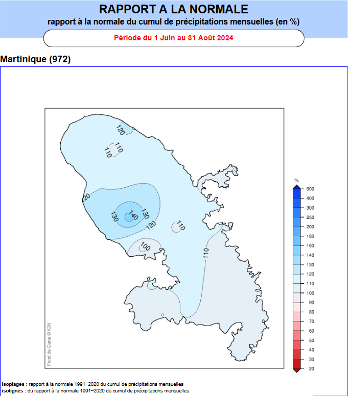 Rapport à la normales des pluies pour le trimestre juin - juillet - août 2024