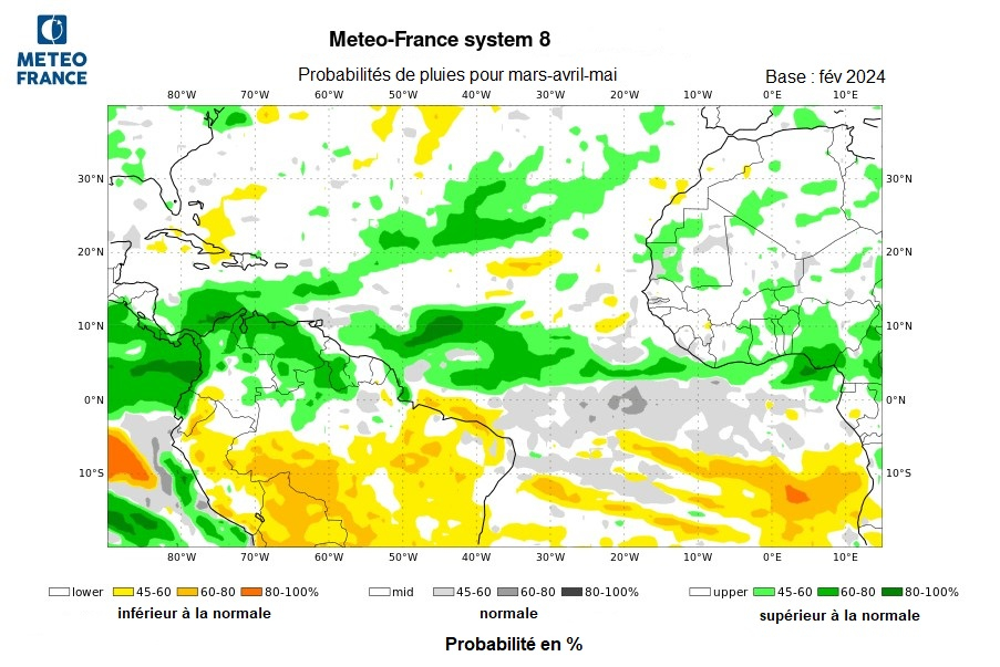 Probabilités de pluie pour  mars - avril - mai 2024