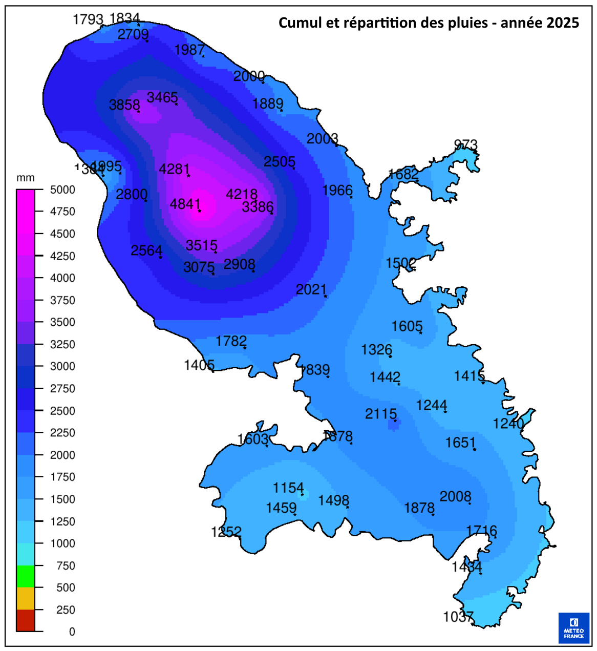 Cumul et répartition des pluies - année 2025