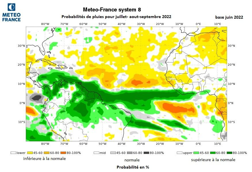 Prévisions d'anomalies de pluies pour juillet - août - septembre 2022