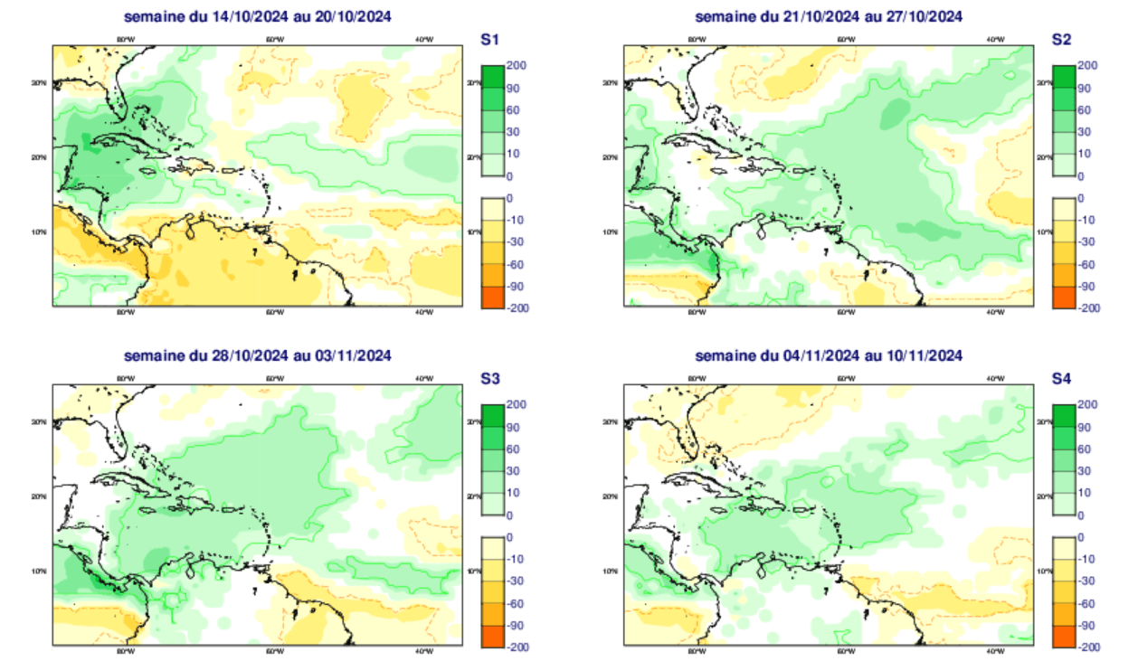 Anomalies hebdomadaires de précipitations