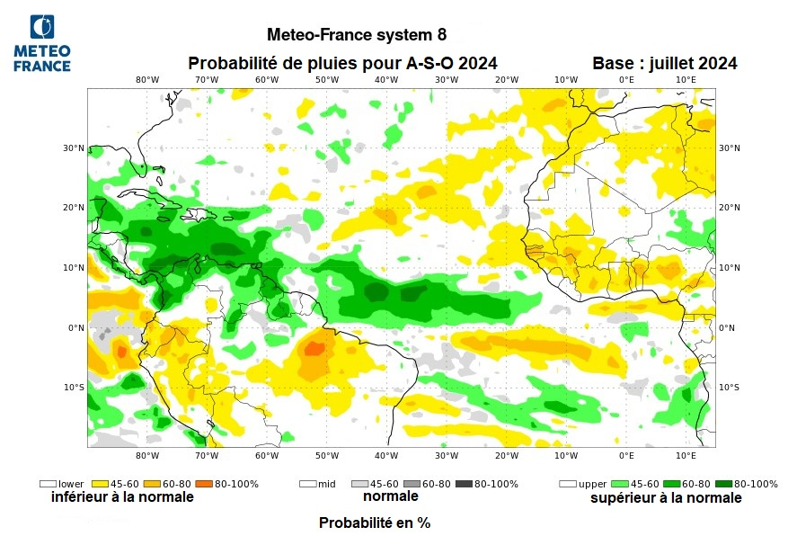 Probabilités de pluie pour août - septembre - octobre 2024