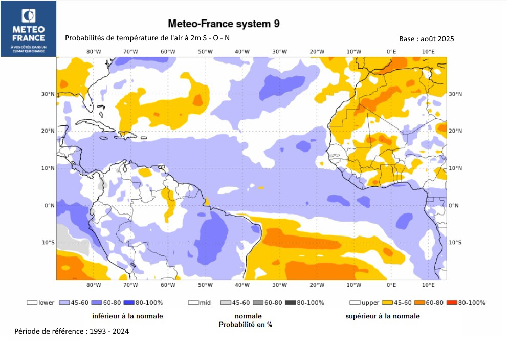 Probabilité de température de l'air à 2m pour S-O-N 2025