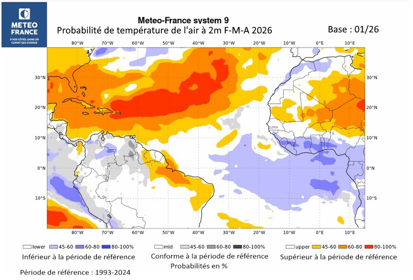 Probabilité de température de l'air à 2m pour F-M-A 2026