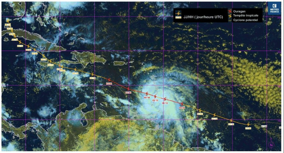 Trajectoire ouragan ELSA 2021