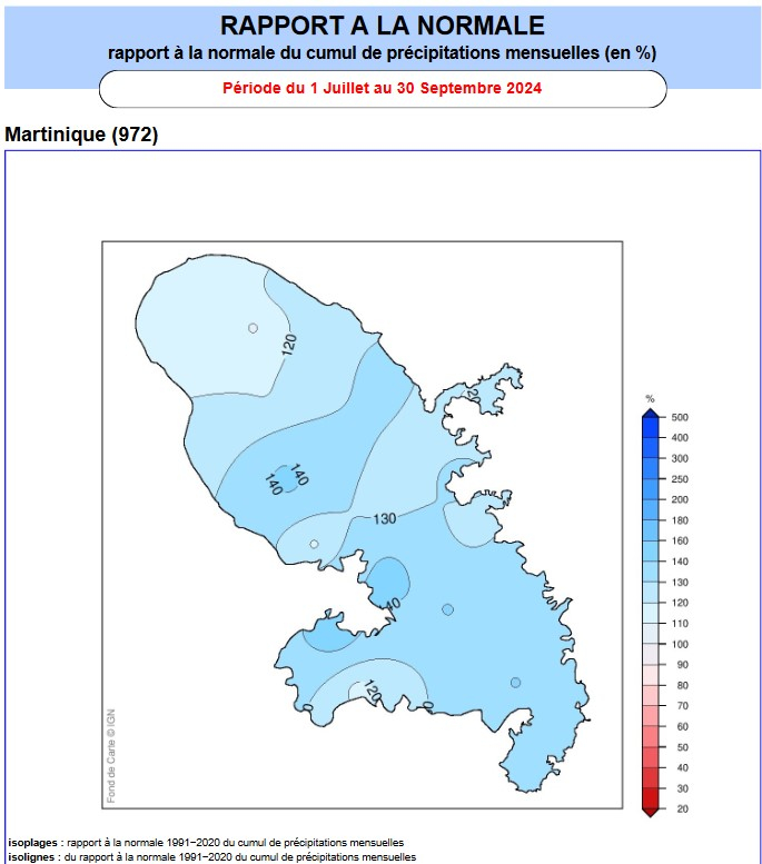 Rapport à la normales des pluies pour le trimestre juillet - août - septembre 2024