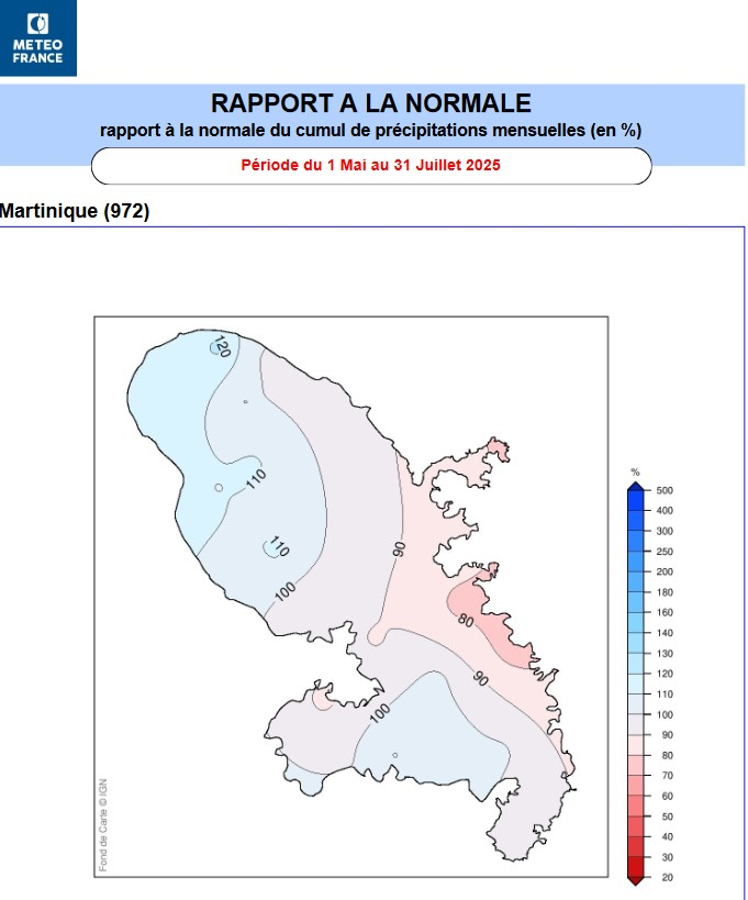 Rapport à la normale des pluies pour le trimestre M-J-J 2025
