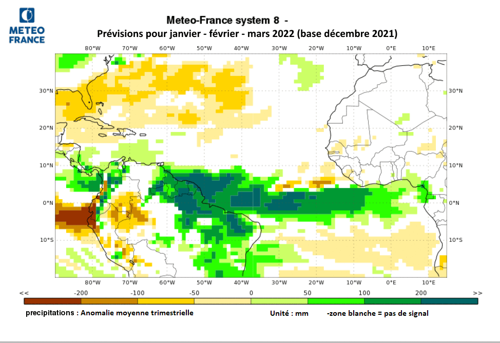 Prévisions d'anomalies de pluies pour janvier - février - mars 2022