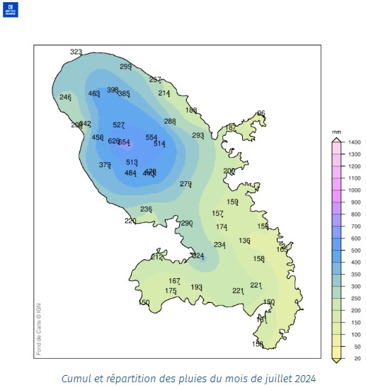 Cumul des pluies en juillet 2024