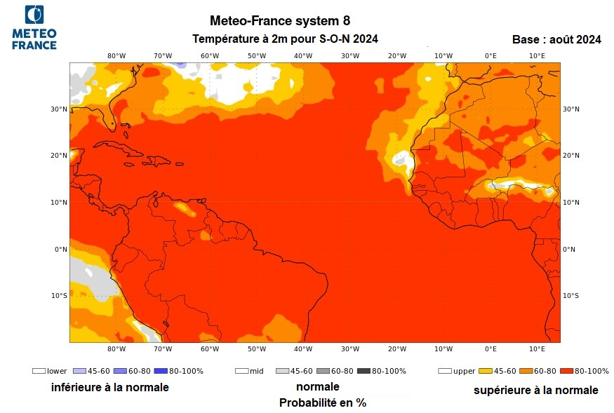 Probabilité de température pour septembre - octobre - novembre 2024