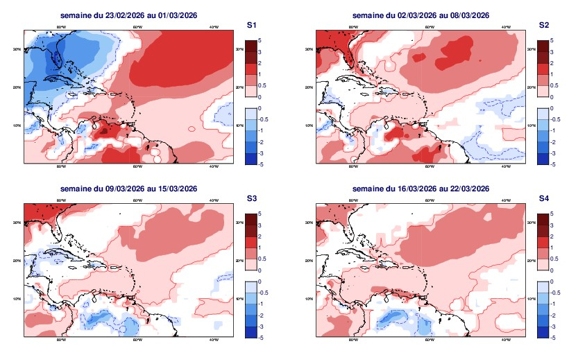 Anomalies hebdomadaires de température
