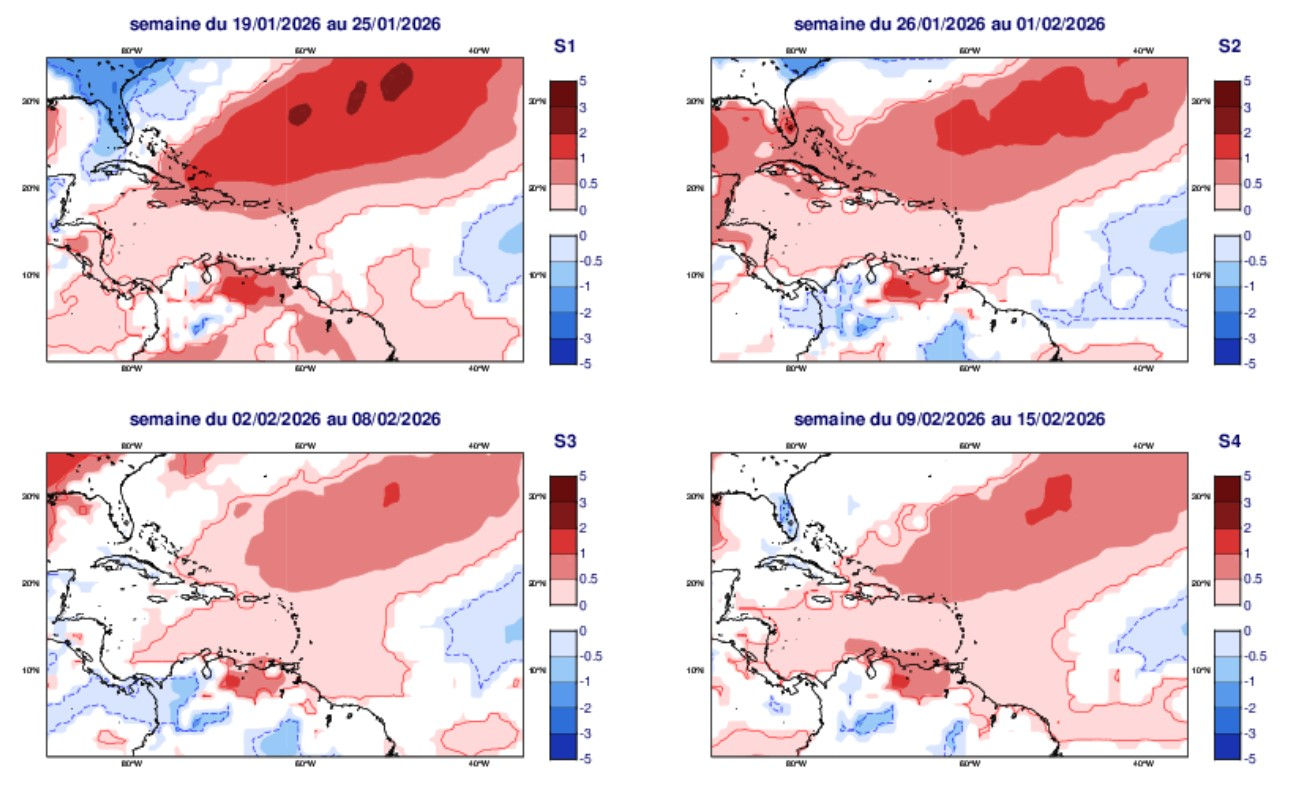 Anomalies hebdomadaires de température